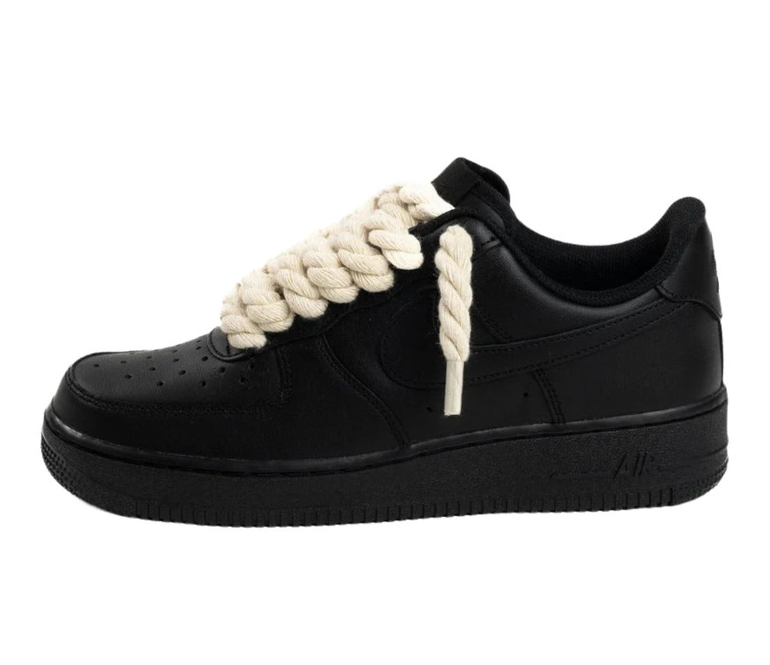 Nike Air Force 1 Black Low 07 Rope Laces Beige
